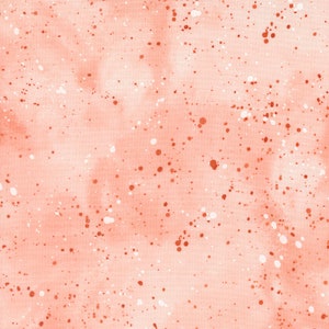 May include: A light pink background with a scattered pattern of white and orange dots.