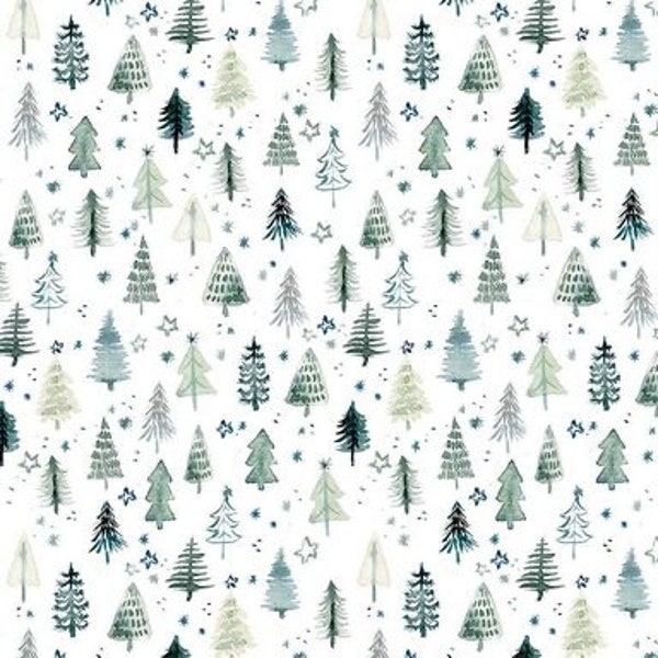 Christmas Trees- White- DCJ2839- Dear Stella Fabrics by Clara Jean