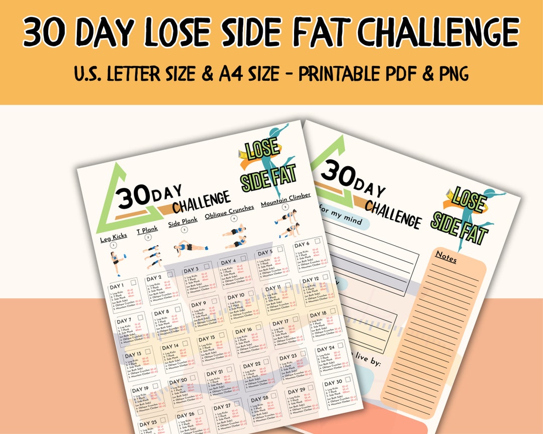 30 Day Lose Side Fat Challenge Belly Side Workout Digital Belly Side Challenge Home Workout Planner 30 Day Ab Challenge Etsy