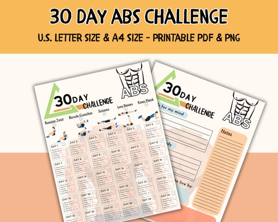 30 Day ABS Workout Challenge Belly Workout Digital Flat Abs Challenge Home Workout Planner 30 Day Ab Challenge Lose Belly Etsy