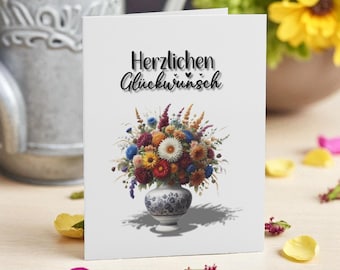 Floral Congratulations Card: Bouquet for Birthday, Wedding, Anniversary