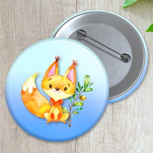 Skogsdjursknapp: Räv, Ekorre, Fågel - Specialdesignade (58 mm)