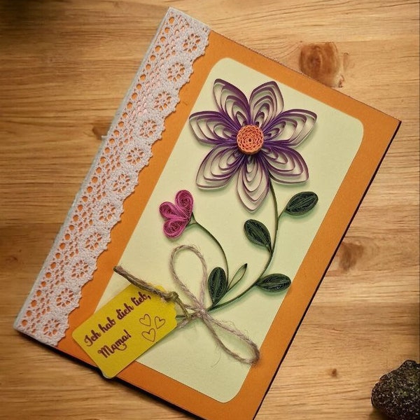 muttertagskarte Karte zum Mutterrag Handgefertigte Quilling-Karte  lila Blume Ich hab dich lieb mama