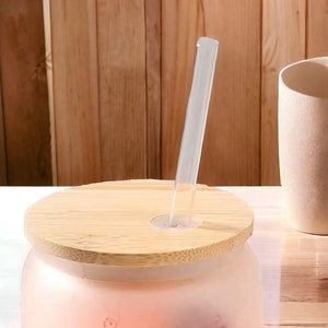 Muttertagsgeschenk Blumenverzierter Frostglasbecher mit Bambusdeckel und Glasstrohhalm, Libbey Glasdose ,du bist einfach eine supermama bild 3