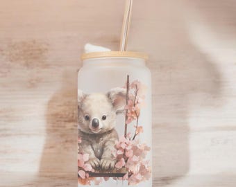 18 oz Frosted Glass Can mit Niedlichem Baby Koala Aquarell-Design