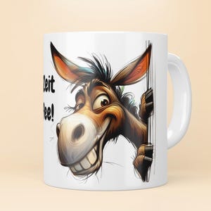 Lustige Kaffeetasse mit Esel Design , Lächle, Zeit für Kaffee! , Tasse personalisierbare mit Wunschtext oder Namen