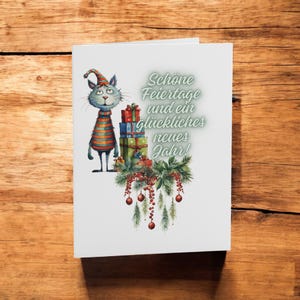 Festive Cat Christmas Card: Holiday Greetings, A6 with Envelope