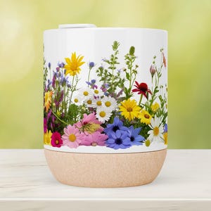 Blumen Kaffee Tasse mit Korkboden, Buntes Wildblumen Design, cadeau voor natuur