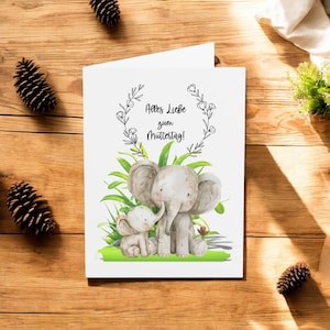 Muttertagskarte, Niedliche Elefanten Aquarell Illustration, "Alles Liebe zum Muttertag", 300g Kartenkarton, 10,5 x 14,8 cm mit Umschlag