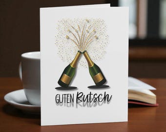 Guten Rutsch Karte, Silvesterkarte met Champagner & Funkenregen, 300g Karton met Umschlag