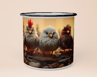 Chick Design Enamel Mug: Vintage White with Black Rim (300 ml)