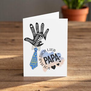 Vatertagskarte,Ich hab dich lieb Papa,Handabdruck & Krawatte,The Best Dad Ever, 300g, Kartenkarton, 10,5 x 14,8 cm, mit Umschlag