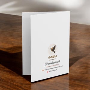 May include: White card with a brown bird logo and the text "Parisa Handmade" in brown lettering. The text "Handmade & Craft" is in smaller brown lettering below the logo. The text "Etsy https://parisahandmade.etsy.com" and "@parisahandmade" are in brown lettering below the text "Parisa Handmade".