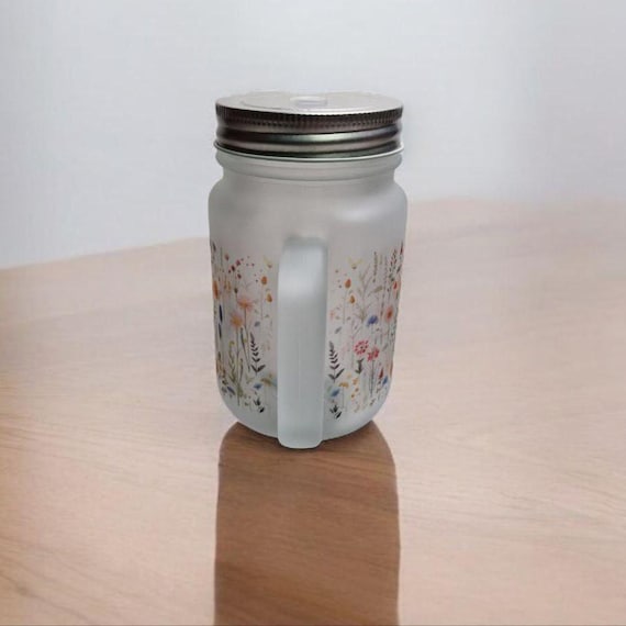 Frosted Glas Einmachglas mit Deckel und Strohhalm - 400ml Wiederverwendbarer Trinkbecher - Umweltfreundlicher Milchiger Becher