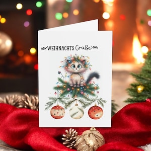 Festive Cat Christmas Card: Holiday Greetings with Envelope