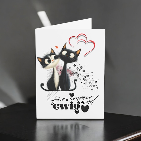 Valentinstagskarte Mit Schwarzer Katze In Herzform – Niedliche Grußkarte Mit Rosen, 145x145 Mm, Aus Recyceltem Karton