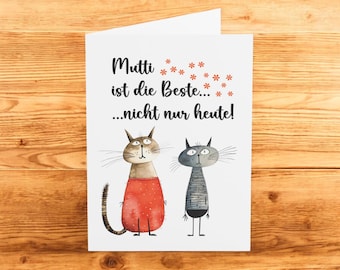 Funny Cat Mother's Day Card: Mutti ist die Beste