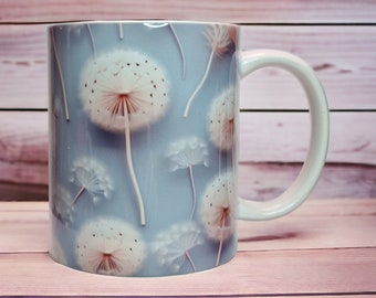 Löwenzahn Sublimationsbecher - 12 oz Keramikbecher mit verspieltem Löwenzahn-Design - Dandelion Sublimation Mug