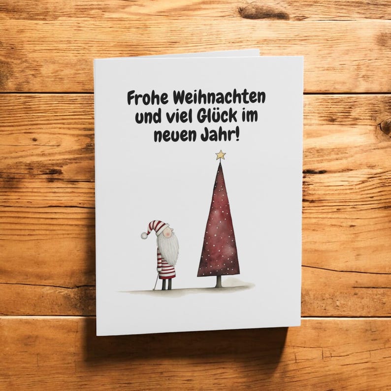 Ein einfaches und charmantes Weihnachtsmann-Design kombiniert mit einem festlichen Baum und einem liebevollen Gruß.