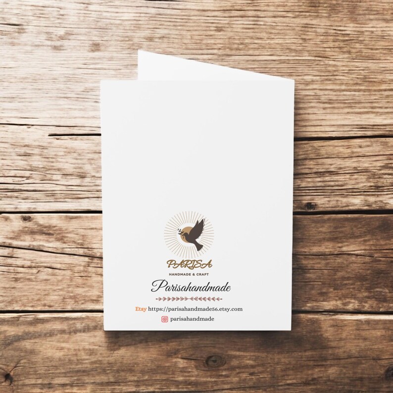 May include: A white card with a brown dove logo and the text "Parisa Handmade & Craft" and "ParisaHandmade" with a website address and social media handle.