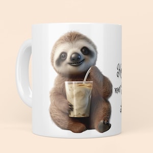 Kaffeetasse mit Faultier Design, Kein Stress, nur Kaffee und Lächeln , Personalisierbare Tasse mit Wunschtext oder Namen