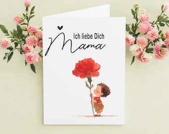 Ich Liebe Dich Mama Card: Watercolor Mother's Day Card