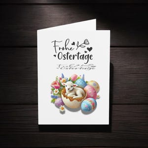 Frohe Ostertage, Niedliches Lamm und Ostereier, Frühlingsgrußkarte, 300 g Karton, 10,5 x 14,8 cm, mit Umschlag