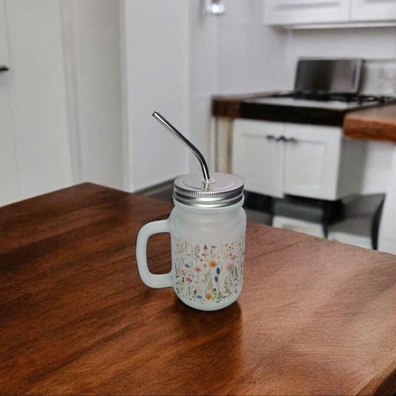 Frosted Glas Mason Jar Mit Deckel Und Strohhalm - 400ml Wiederverwendbarer Trinkbecher - Umweltfreundlicher Milchiger Becher