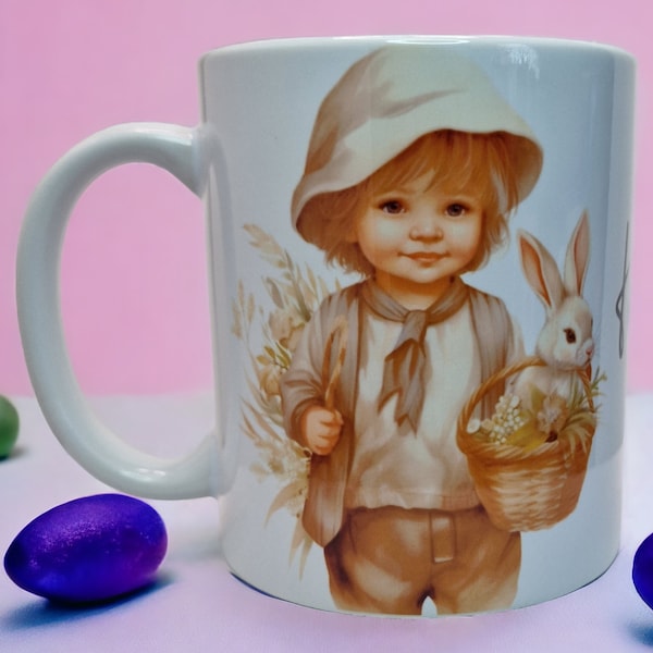 Osterfreude Sublimationsbecher- Ländlicher Junge und Boho Eier Design-Easter Sublimation Mug- Rural Boy and Boho Eggs Design