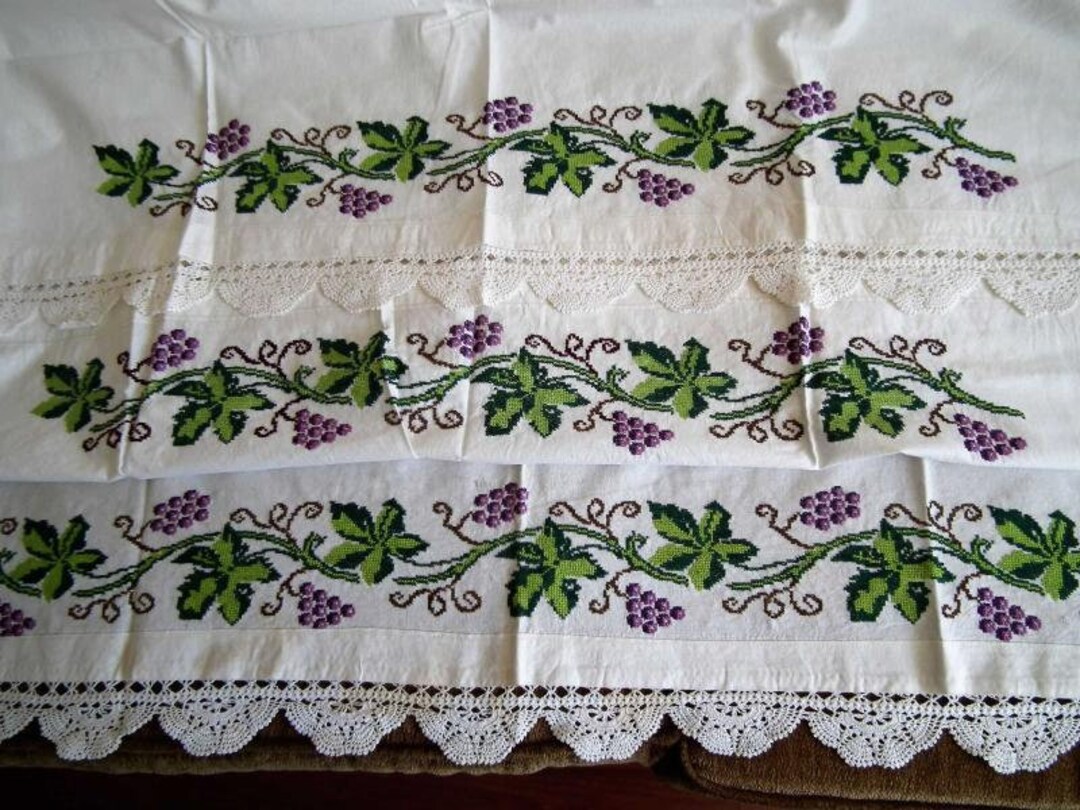 Crossstitch Vine Leaf Grape Lace Bed Skirt and Pillow Etsy