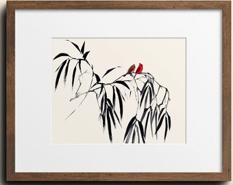 Vintage Style sumi e Wall Art ,Ink Wall Art, Bamboo printable Wall Art, instant Download , Sumi e Style  Printable Home Deco Housewarming