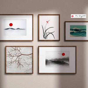 Gallery Wall Art Sumi e Style, Set of 5 Gallery wall Art, Home Deco Wall Art Gallery,  Japanese Style Gallery Wall Art, instant Download