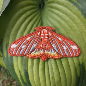 Regal Moth Patch 2"x4". (Citheronia regalis) Embroidered Iron On Patch.