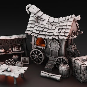 Tabletop RPG Terrain - Travelling Trader Shop - Dungeons and Dragons - Pathfinder - Digital STL