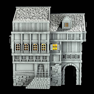 Terrain de jeu de rôle sur table - Maison de ville avec arche de ruelle - Donjons et dragons - Éclaireur - STL numérique