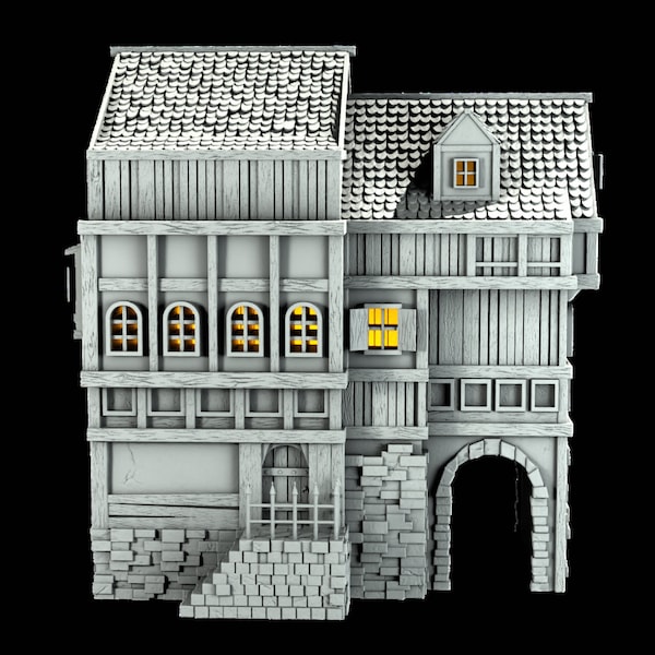 Tabletop RPG Terrain - Town House With Laneway Arch - Dungeons and Dragons - Pathfinder - Digital STL