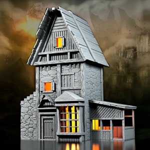 Terrain de jeu de rôle sur table - Maison de ville médiévale avec étal - Donjons et dragons - Éclaireur - STL numérique