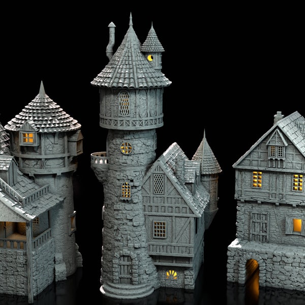 Tabletop RPG Terrain - Townhouses Bundle - Dungeons and Dragons - Digital STL