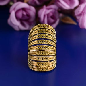 Handmade ring, Long Ring, Chunky Statement Jewelry, gold brass Ring for Women, Boho Bohemian Rings, Wide Large Full Finger Big ring