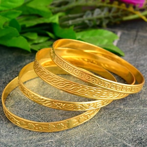 Set of Gold Brass Bangles, 18K Gold Filled Bangle Bracelet, Gold Stackable Bangle, Wide Gold Bangles, Designer Bangle Bracelet, Gift For Her
