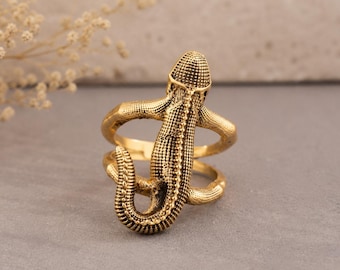 Brass Lizard Ring, Gecko Wrap Ring, Reptile Statement Ring, Gothic Animal Jewelry, Adjustable Boho Ring, Nature Inspired Gift