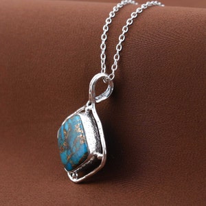 Copper Turquoise Pendant , 925 Sterling Silver Pendant , December Birthstone , Handmade Pendant, Oval Turquoise Pendant , Gift for Mom