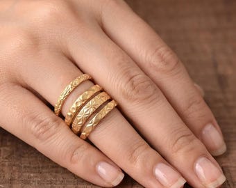 14K Gold Stack Ring, Dainty Minimalist Stacking Ring, Thin Gold Band Ring, Layering Ring, Everyday Jewelry, Simple Gift For Her