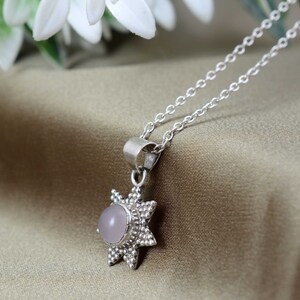 Star Rose Quartz Pendant, Natural Rose Quartz Sterling Silver Pendent - Oval Shape Rose Quartz Gemstone