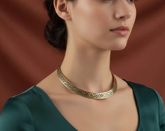 Boho Messing Choker Halskette – Handgemachter Vintage Style Choker, Tribal Ethnic Statement Schmuck für Frauen