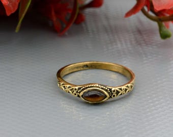 Etched Brass Tiger Eye Ring, Handmade Boho Gemstone Ring, Vintage Statement Ring, Natural Tiger Eye Jewelry, Unique Gift For Her