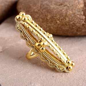Gold Ring, Solid 925 Sterling Silver Ring, Wide Ring band, Large Silver Ring, Full Finger Ring, Long Statement Ring, Bohemian Jewelry