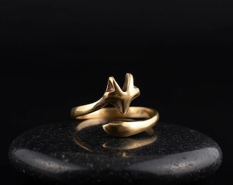 Handmade Brass Fox Ring, Woodland Animal Ring, Boho Nature Jewelry, Vintage Fox Statement Ring, Forest Lover Gift For Her