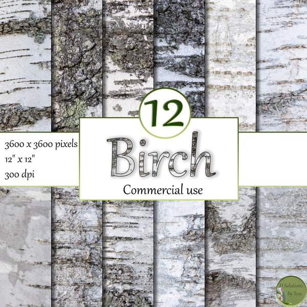 12 Natural Birch Bark Texture Digital Papers that are all different. High resolution with instant download and commercial use.