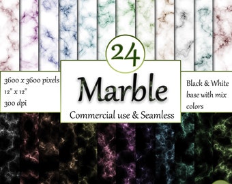 Elegant Black & White Marble Digital Paper Set - Perfect for Backdrops! Commercial Use, Instant Download